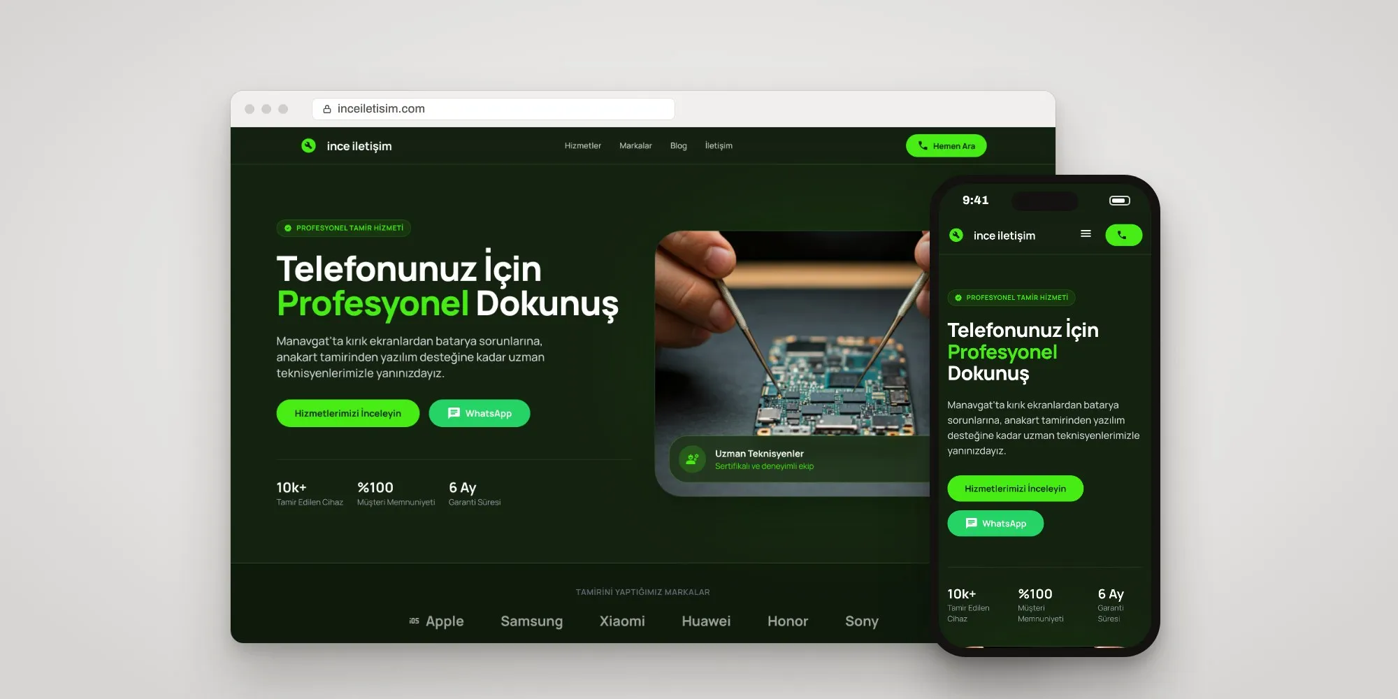 İnce İletişim: telefon tamir servisi için SEO ve GEO uyumlu site